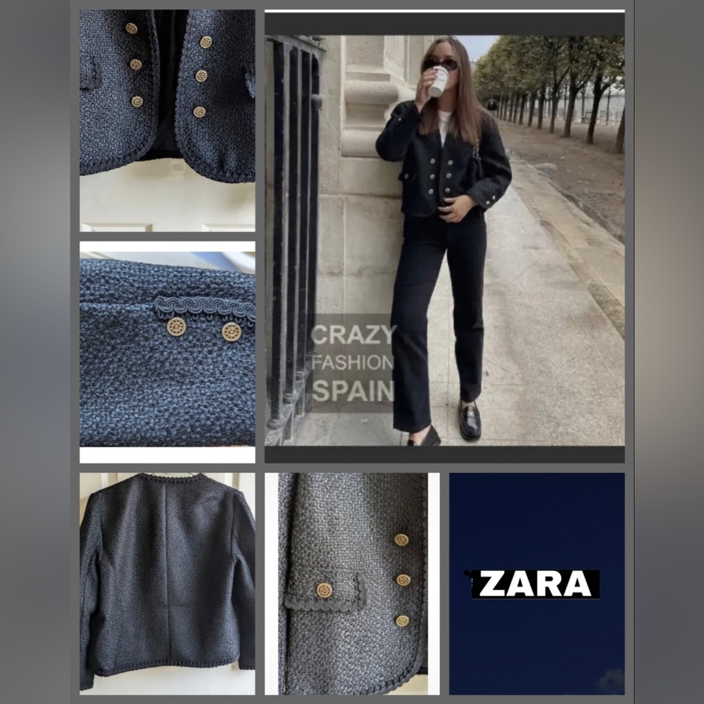 Zara Black Blazer with Gold Buttons - Picture 2 of 3